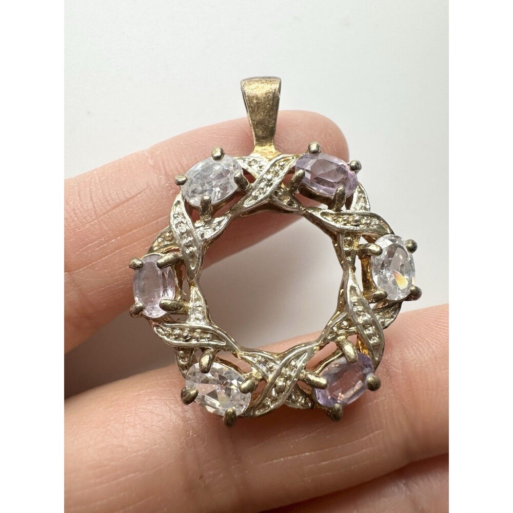 Vintage Gold Plated Natural Amethyst CZ Pendant